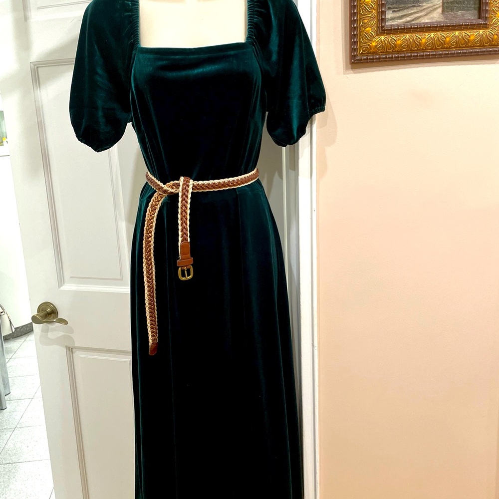 LOFT  Velvet Velveteen Floral Square Neck Midi Dress NWT Black Womens Size 10